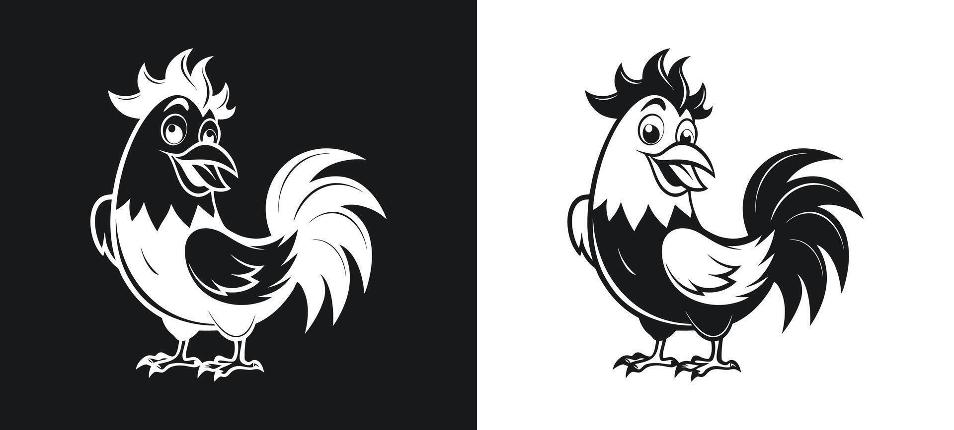 Black and White Chicken and Rooster Silhouette Graphic vector