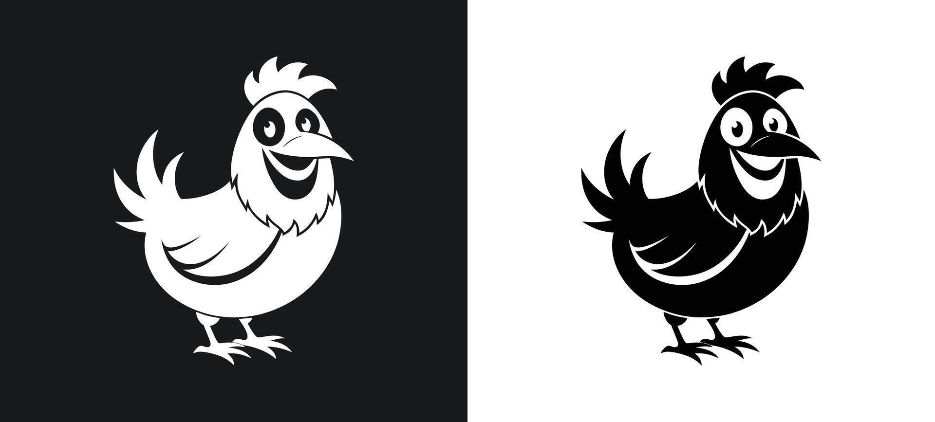 Black and White Silhouette Design Rooster and Chicken vector