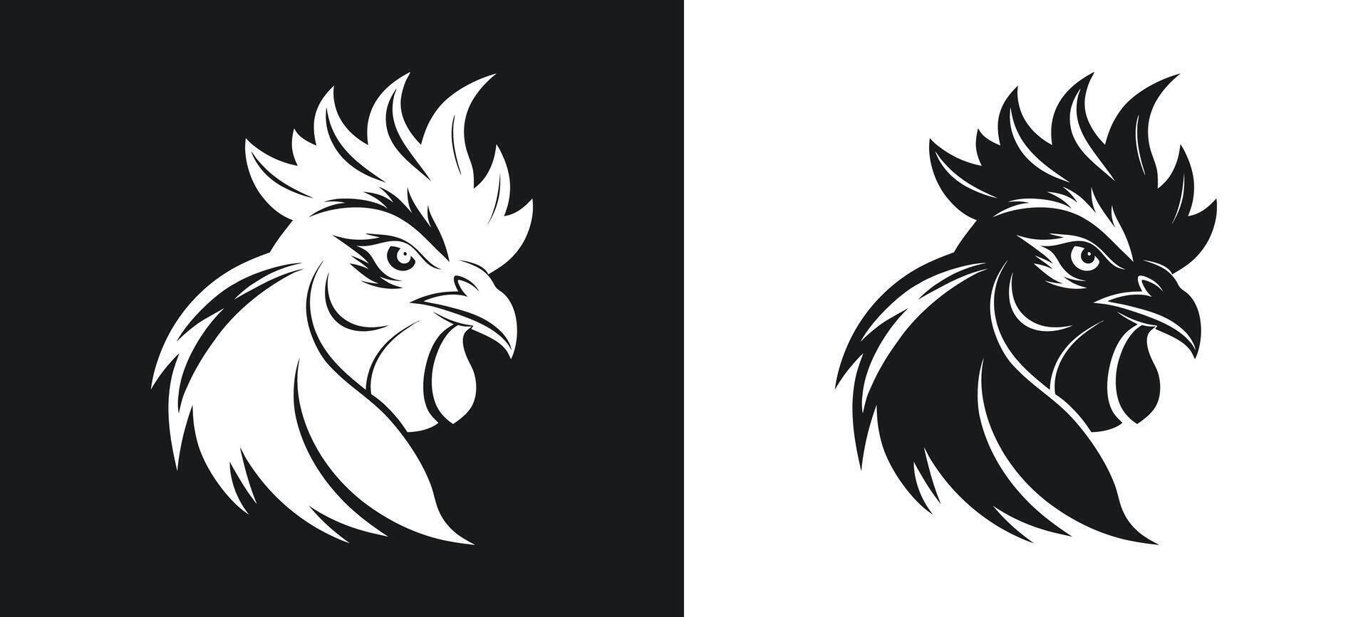 Black and White Silhouette Design Featuring Rooster Chicken vector