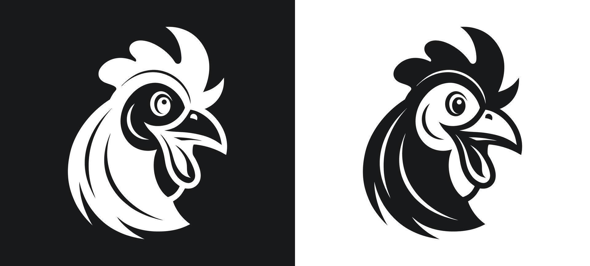 Artistic Black and White Rooster Chicken Silhouette vector