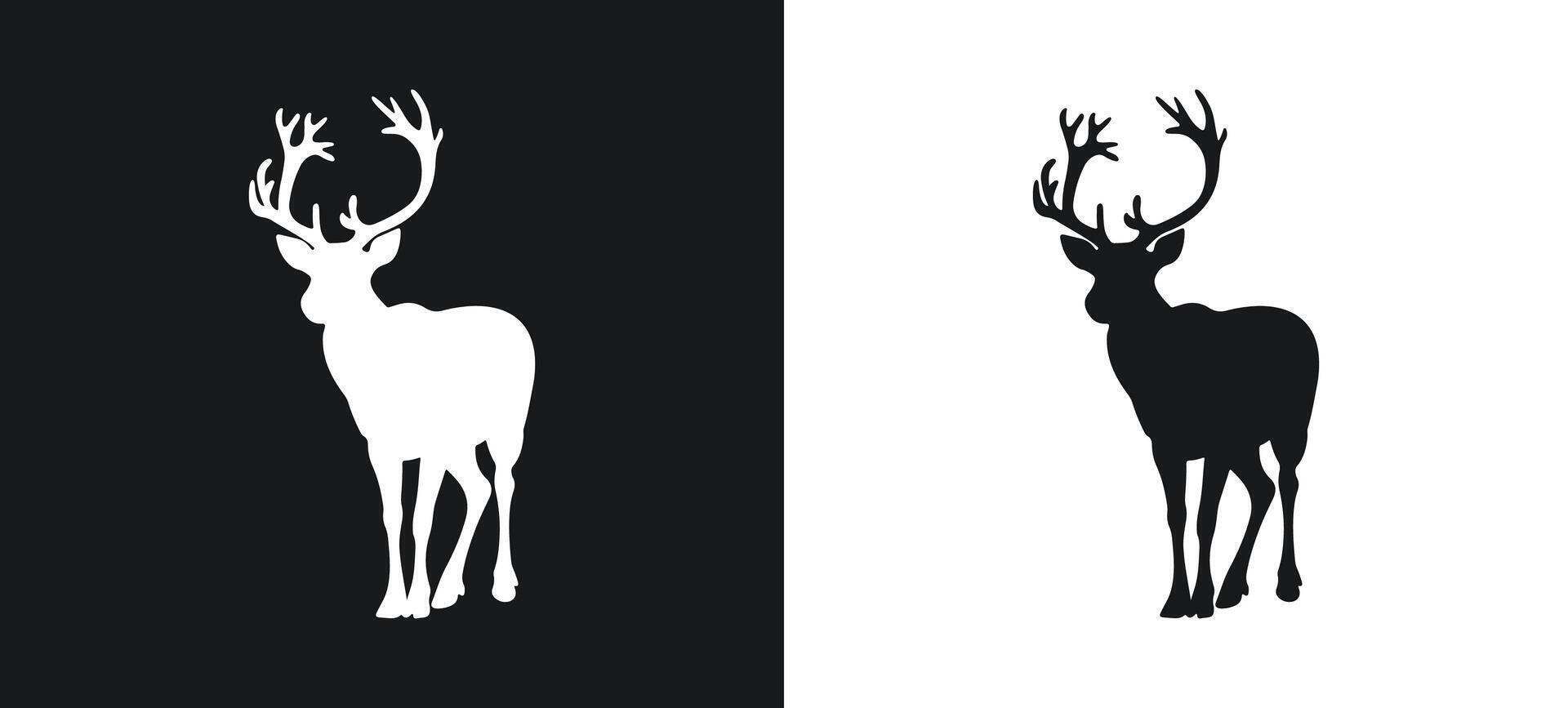 Minimalist reindeer icon in black and white vector