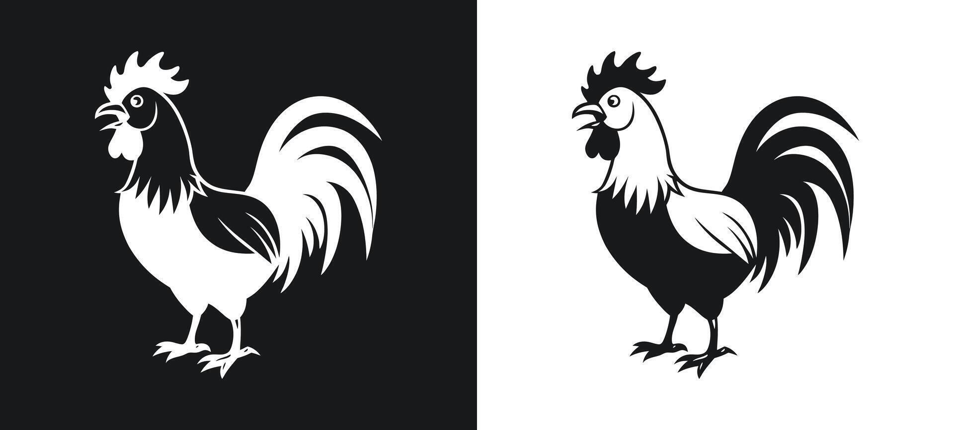 Black and White Design Featuring Chicken and Rooster vector