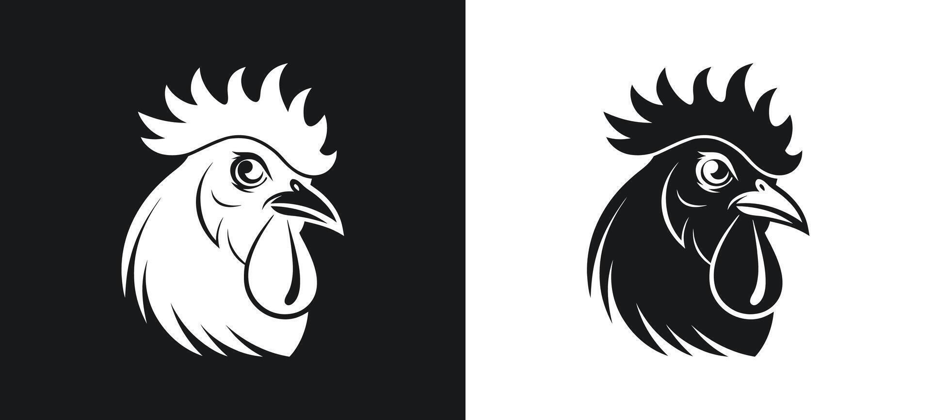 Silhouette of a Rooster and Chicken in Black and White vector