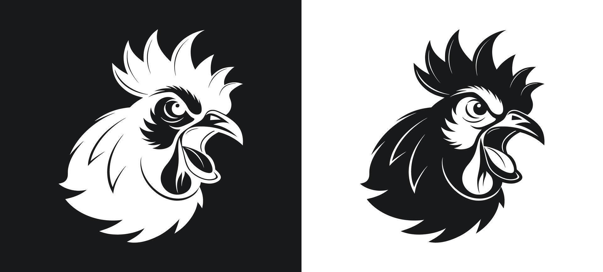 Rooster Chicken Silhouette in Classic Black and White vector