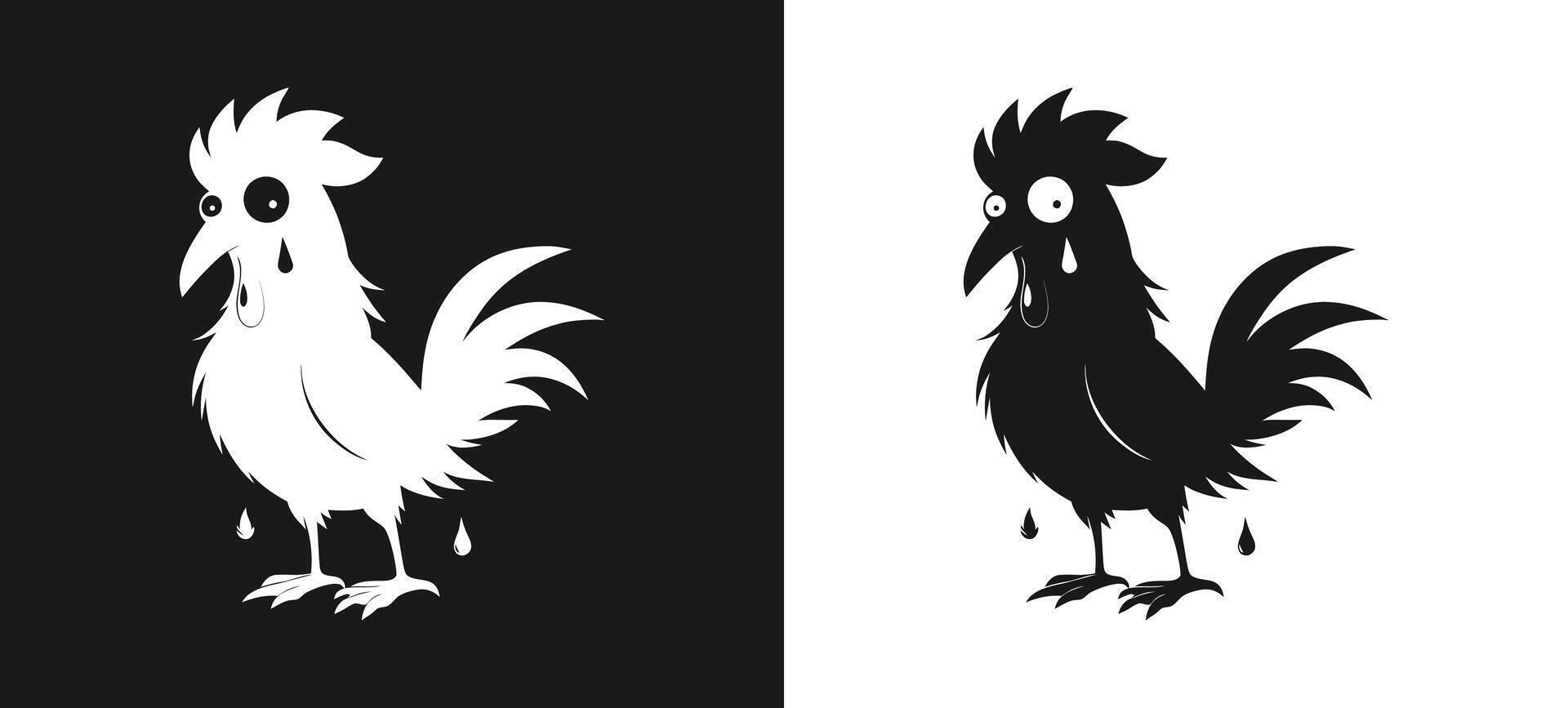 Rooster and Chicken Silhouette Design in Black and White vector