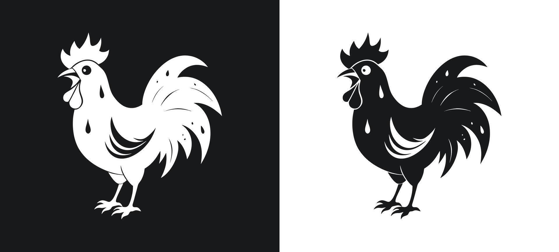 Monochromatic Silhouette of Rooster and Chicken vector