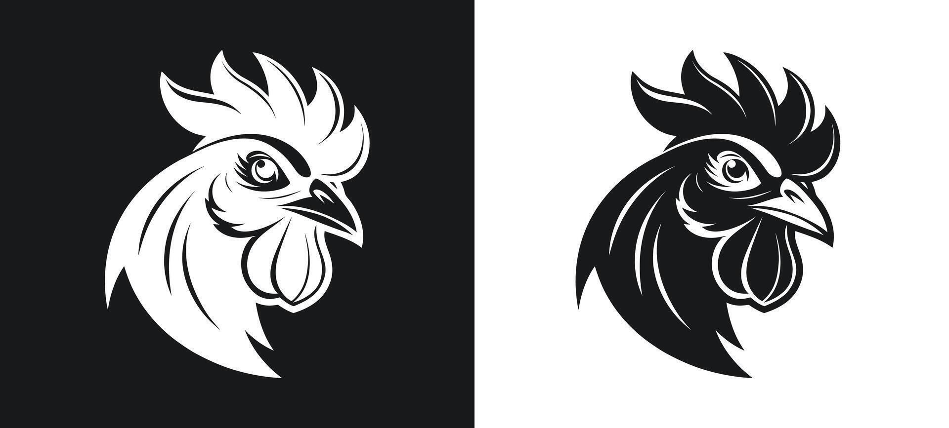 Classic Rooster and Chicken Silhouette in Monochrome vector