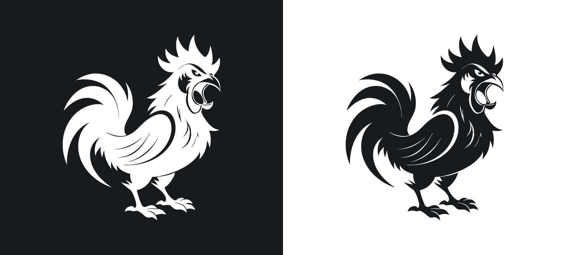 Chicken Rooster Monochrome Silhouette Design vector