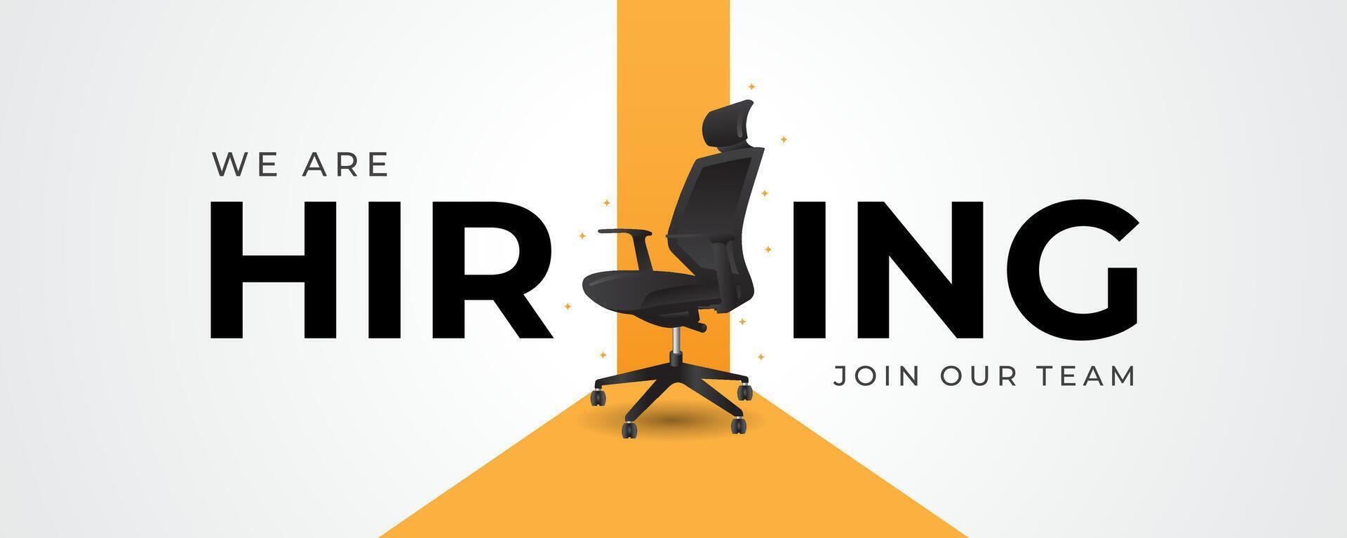 we are hiring with office chair in white and yellow background banner template vector