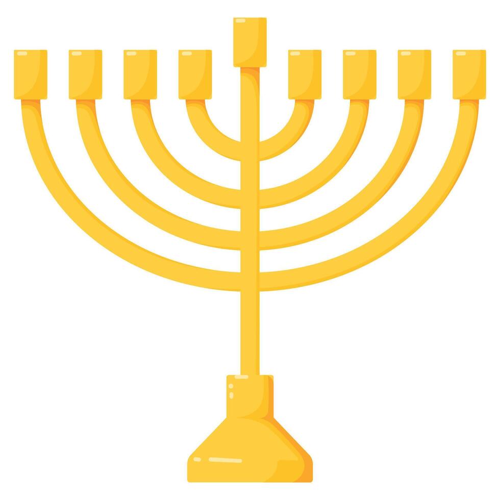Golden Hanukkah Menorah Illustration Isolated on White Background. Elegant Hanukkah Candlestick for 8 Candles Design for Jewish Holiday, Festival of Lights, and Religious Celebrations vector