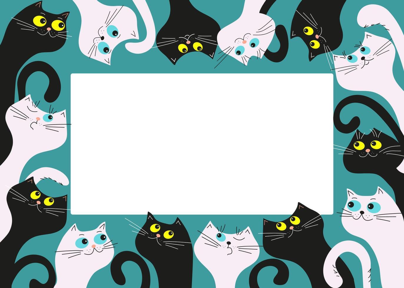 Funny colorful cartoon cats. Frame, banner pets. Design of postcard, flyer. Place for text. vector