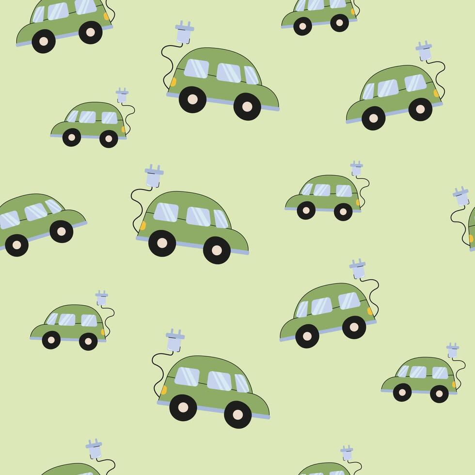 Electric cars pattern design in a playful style for fabric or wallpaper vector