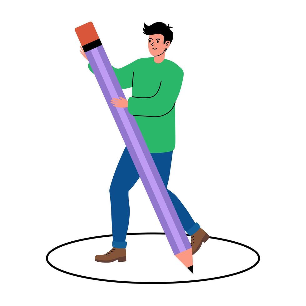 Creative person holding a giant pencil while walking in a circle vector