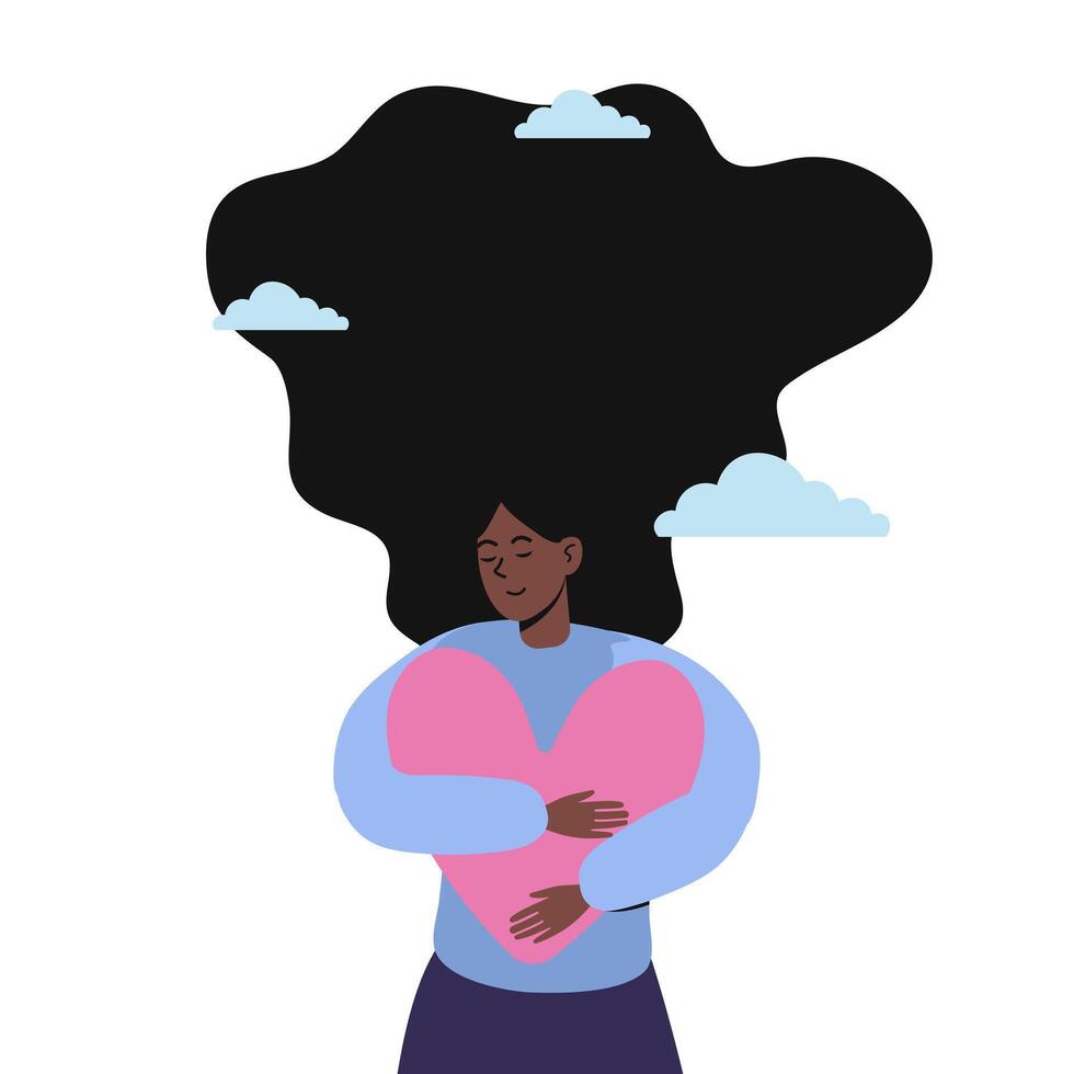 Embracing love and self-acceptance with a heart in a tranquil setting vector