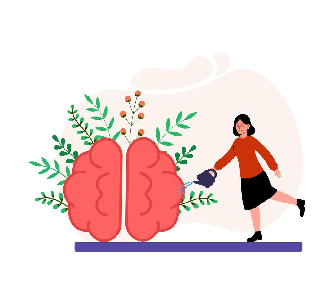 Mindful growth through nurturing brain with plants and wellness practices vector