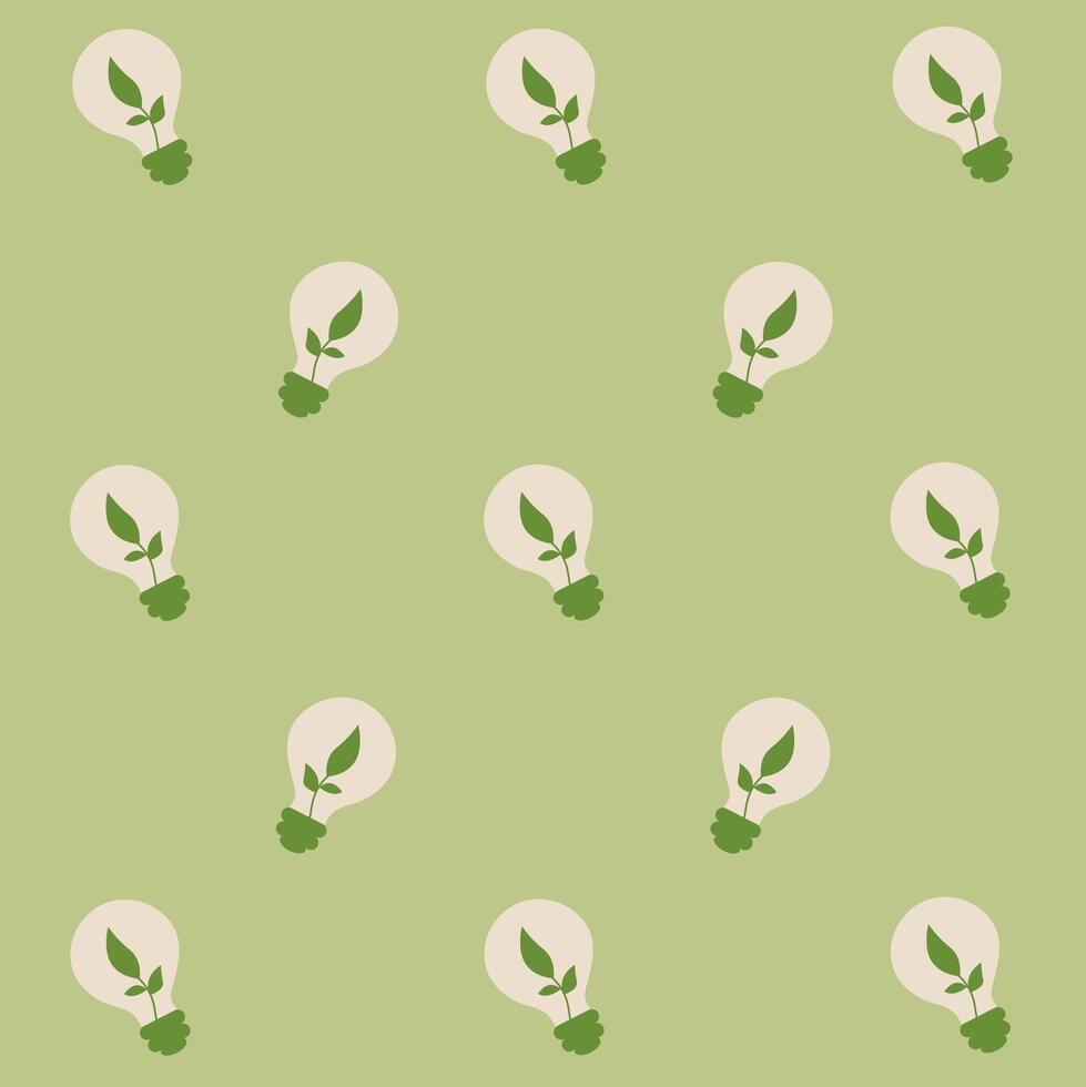 Light bulbs with green leaves pattern on a subtle green background inspire eco-friendliness vector