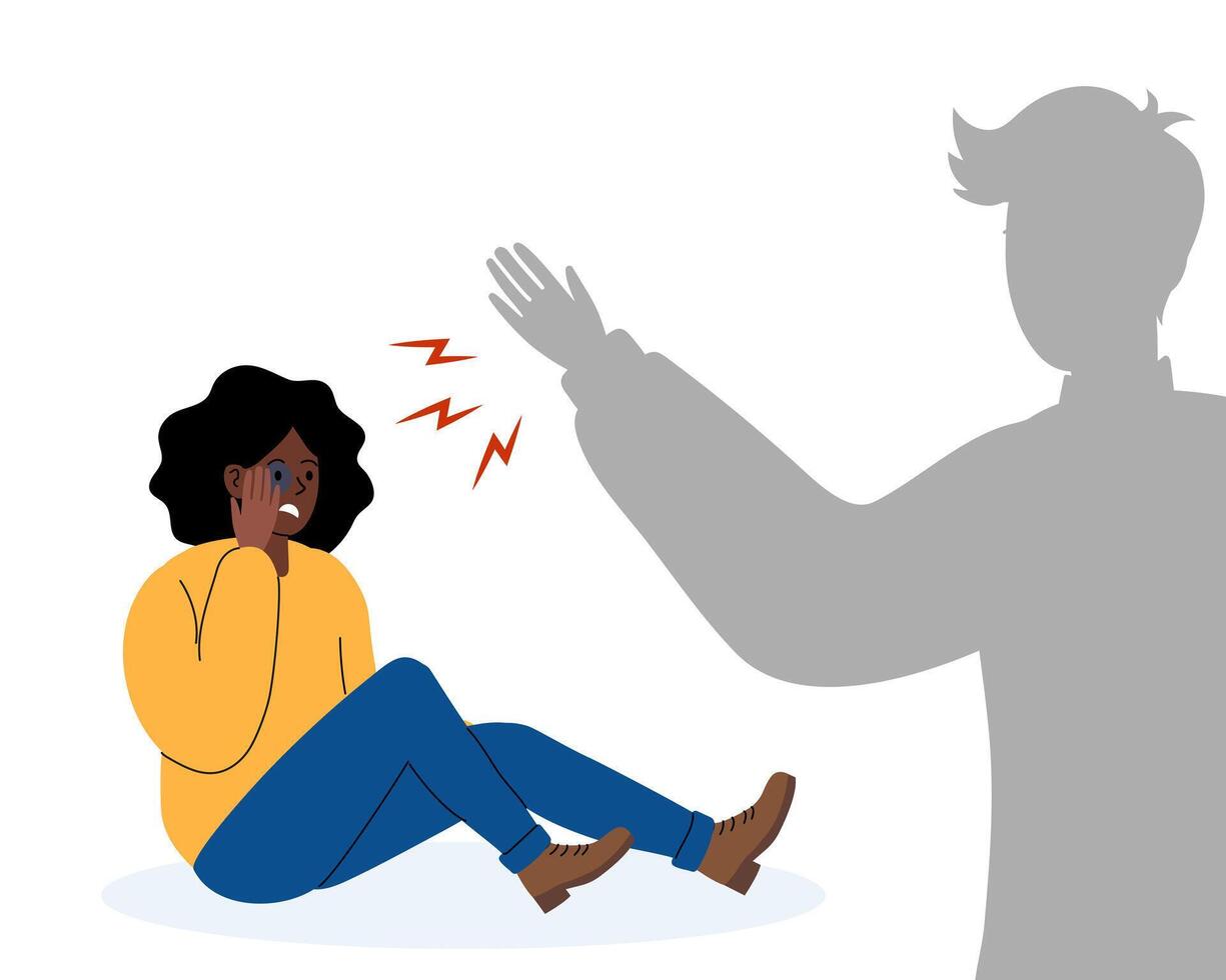 Person sitting on the ground looking concerned while talking on the phone during stressful situation vector