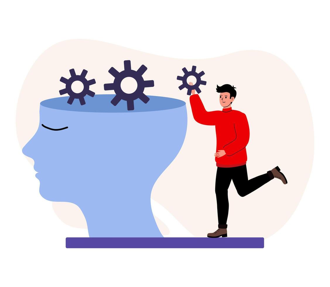 Creative person turning gears in mind silhouette for innovative thinking vector