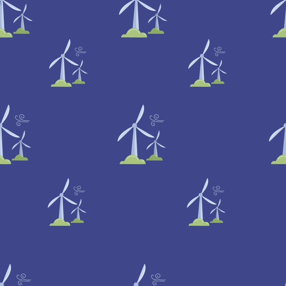 Wind turbines on a blue background create a modern and eco-friendly pattern vector