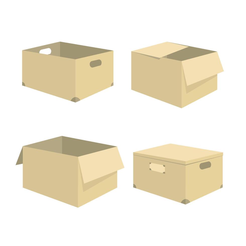 Collection of Empty Cardboard Boxes with Lid and Handles vector