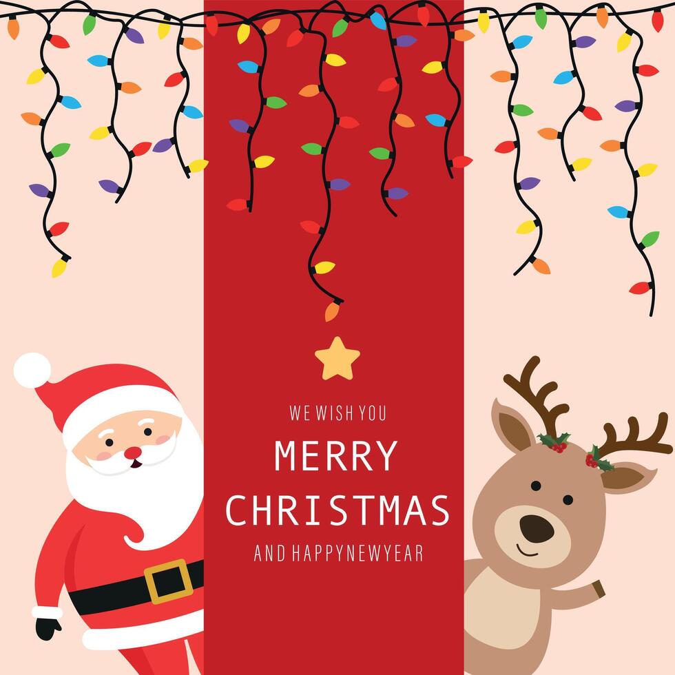 Santa Claus and reindeer congratulate on Christmas. greeting card with garland. graphics vector