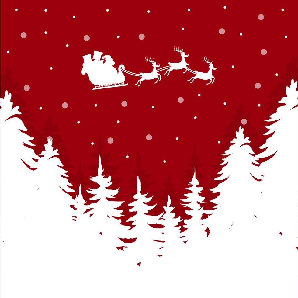 Santa Christmas Background in Sled and Deer. Winter forest. vector