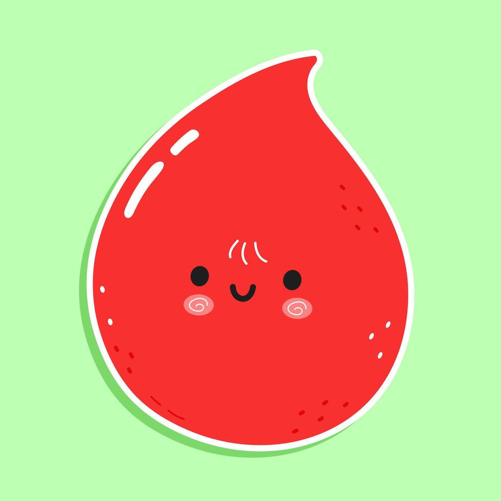 Sticker Blood drop character. hand drawn cartoon kawaii character illustration icon. Isolated on green background. Blood drop character concept vector