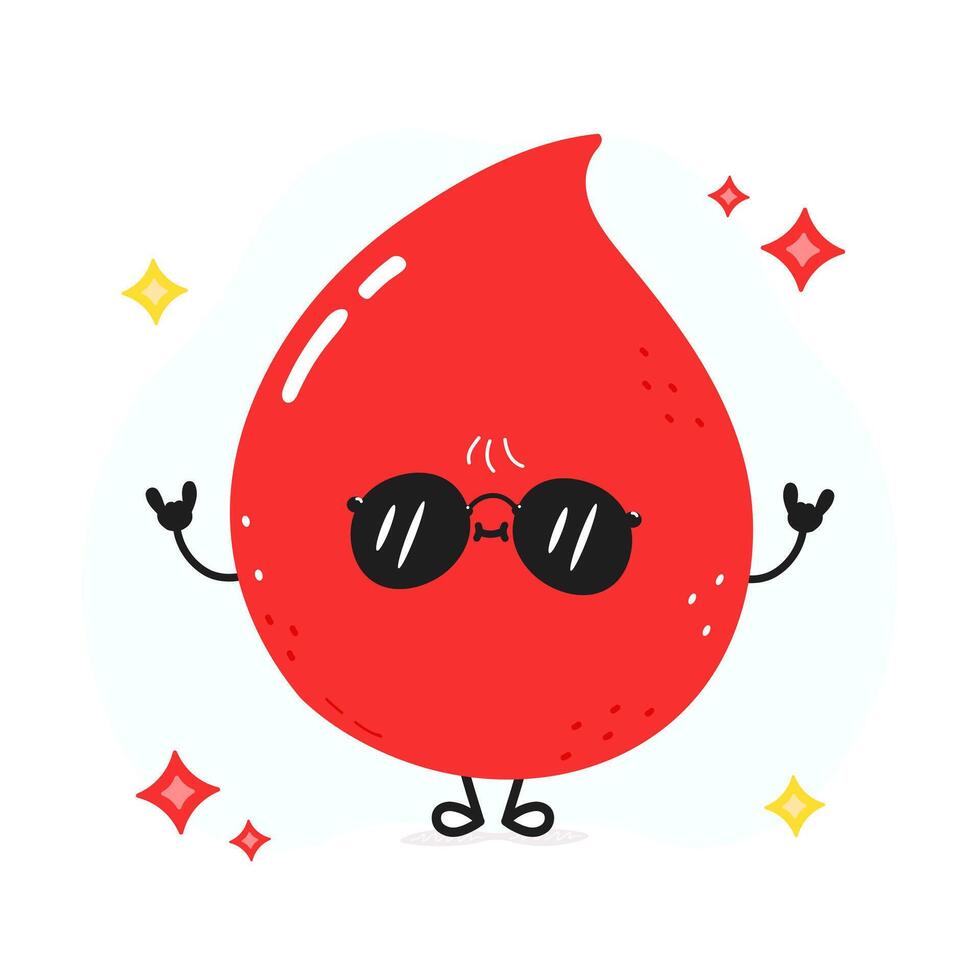 Cute Blood drop character with sunglasses and playful text Life with a bone. hand drawn cartoon kawaii character illustration icon. Isolated on white background Blood drop character concept vector