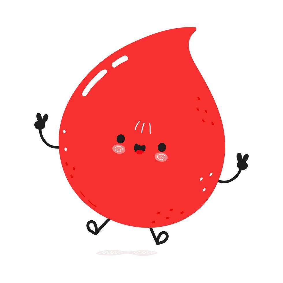 Blood drop jumping character. hand drawn cartoon kawaii character illustration icon. Isolated on white background. Blood drop character concept vector