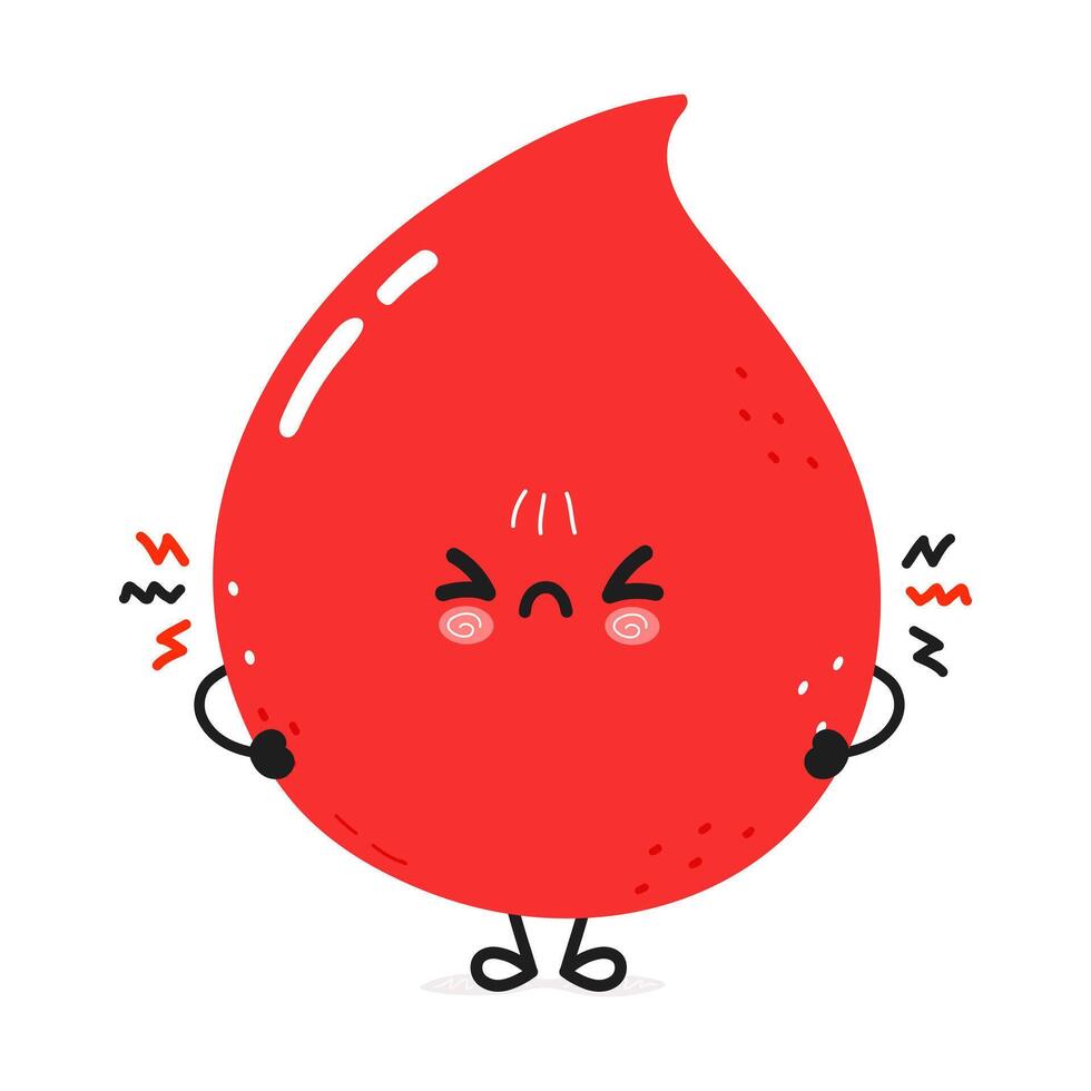 Cute angry Blood drop character. hand drawn cartoon kawaii character illustration icon. Isolated on white background. Sad Blood drop character concept vector