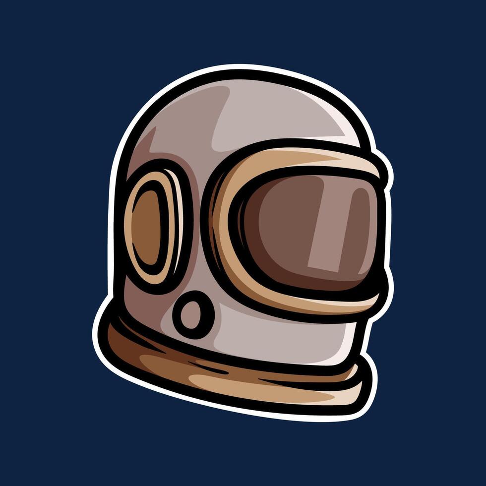 old astronaut helmet isolated colored drawing line art style sketch classic vintage design illustration vector