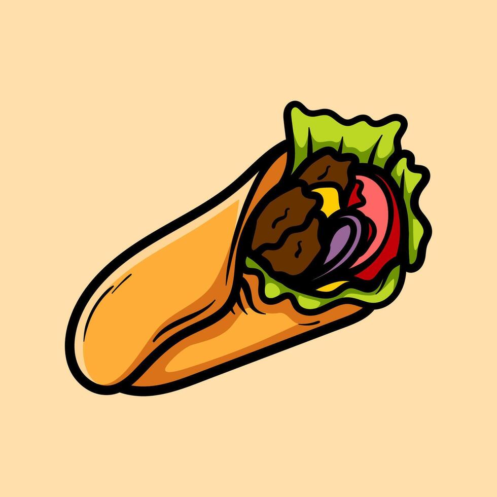 burrito mexican food isolated colored drawing line art style sketch classic vintage design illustration vector