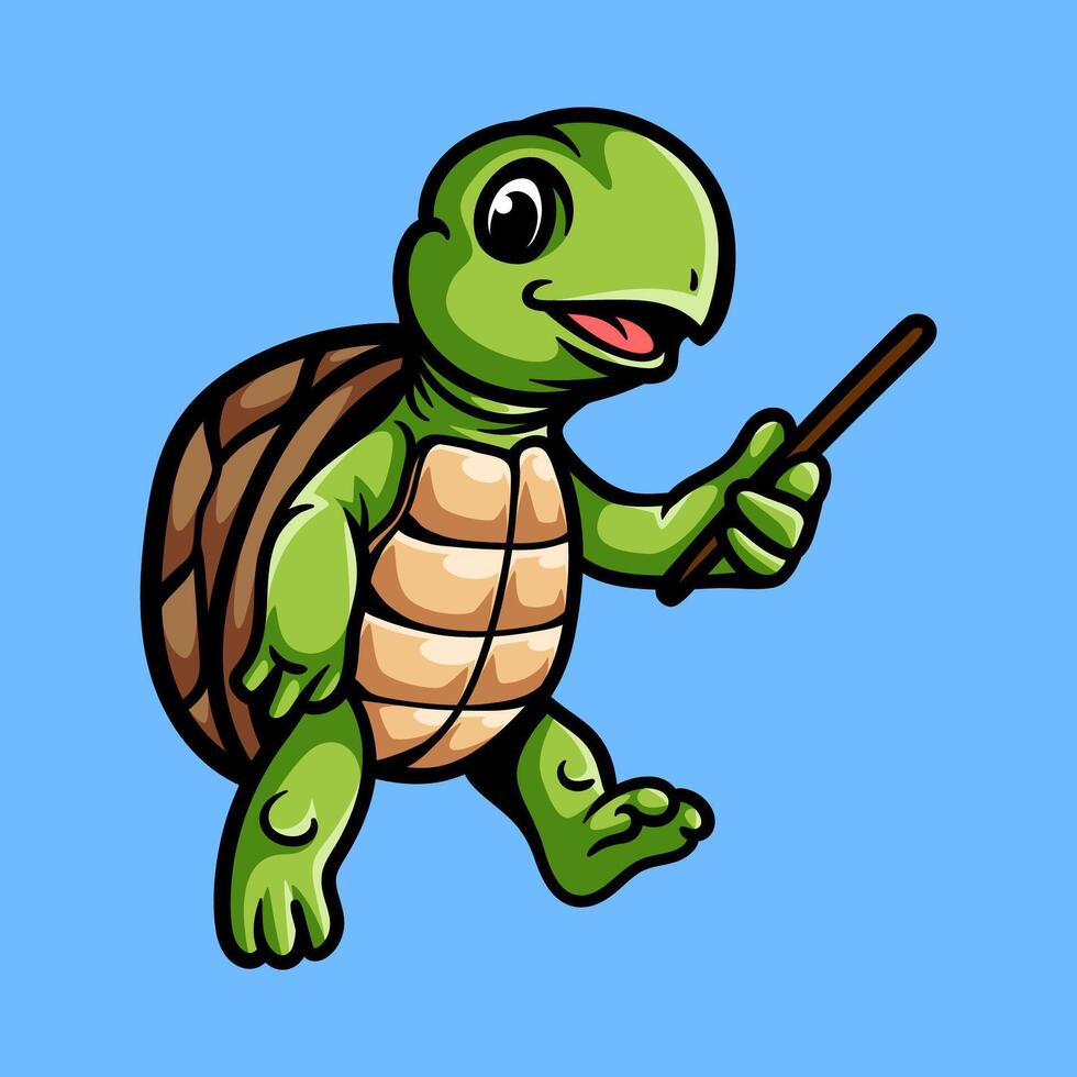 fun cartoon character of turtle teacher isolated colored drawing line art style sketch classic vintage design illustration vector