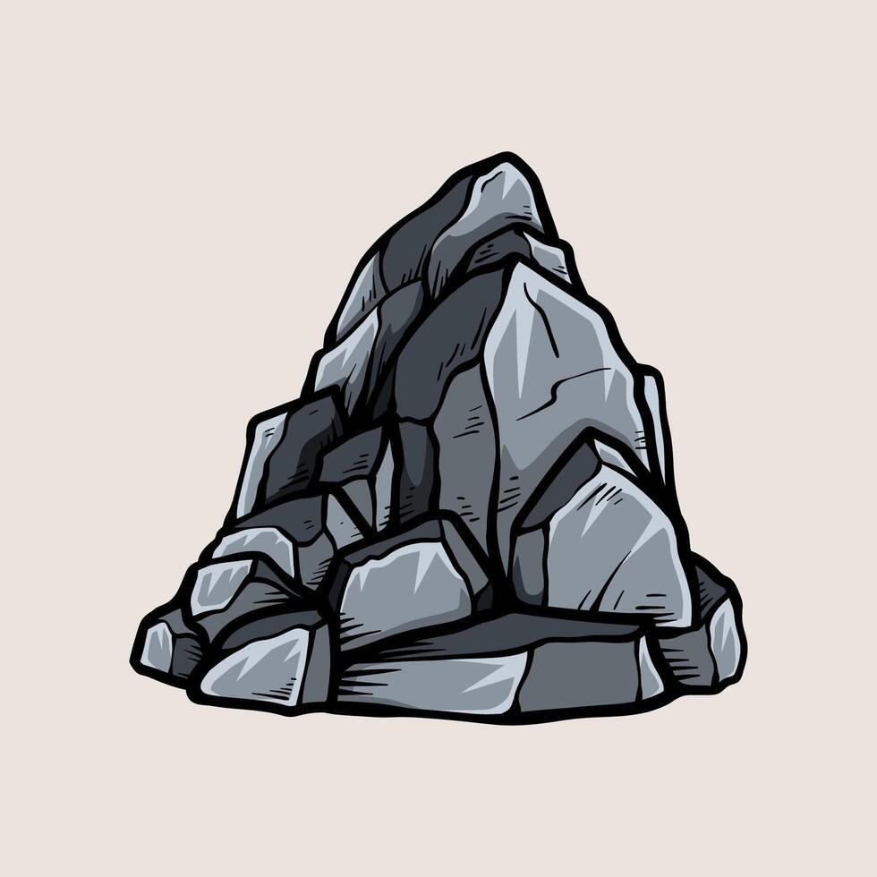 big pile of rock isolated colored drawing line art style sketch classic vintage design illustration vector