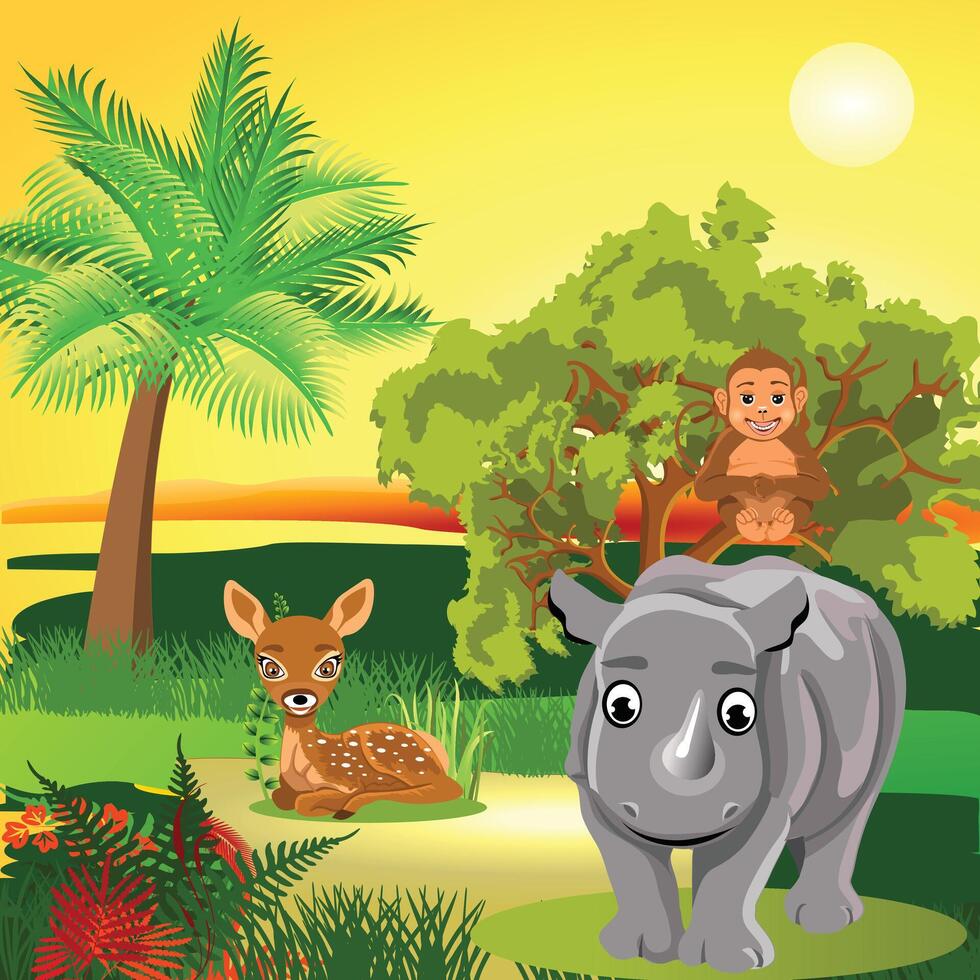 Animals in nature scene vector
