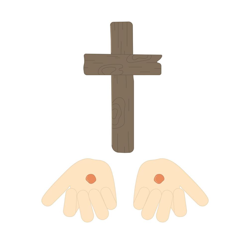 Hands of Christ with Stigmata and Wooden Cross Illustration vector