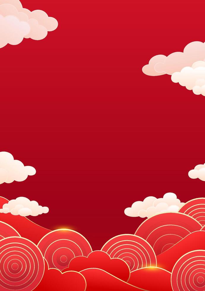 Chinese style red celebrates poster the New Year with waves and moire background vector