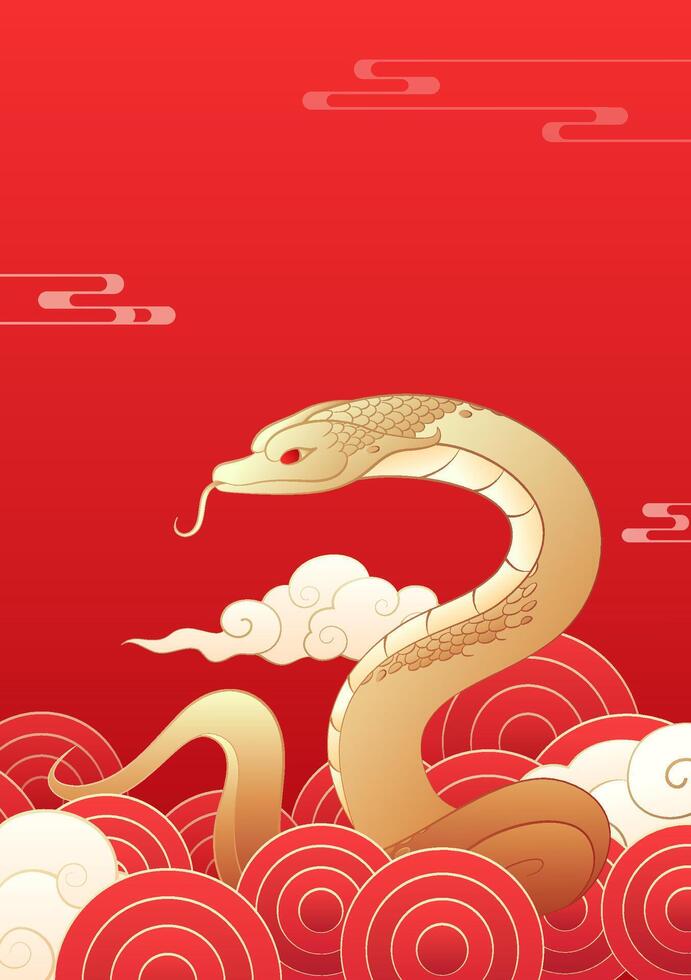 Chinese New Year of the Snake poster gold snake on a red background vector