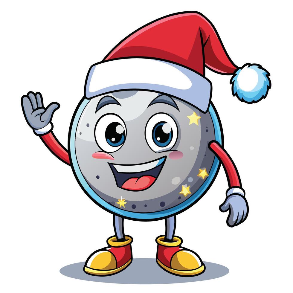 cartoon moon character wearing santa hat and holding a star vector