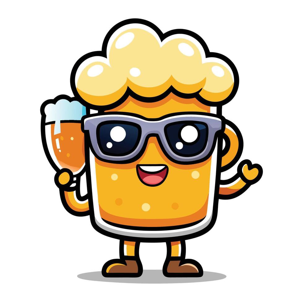 beer mug character with sunglasses and glasses illustration vector