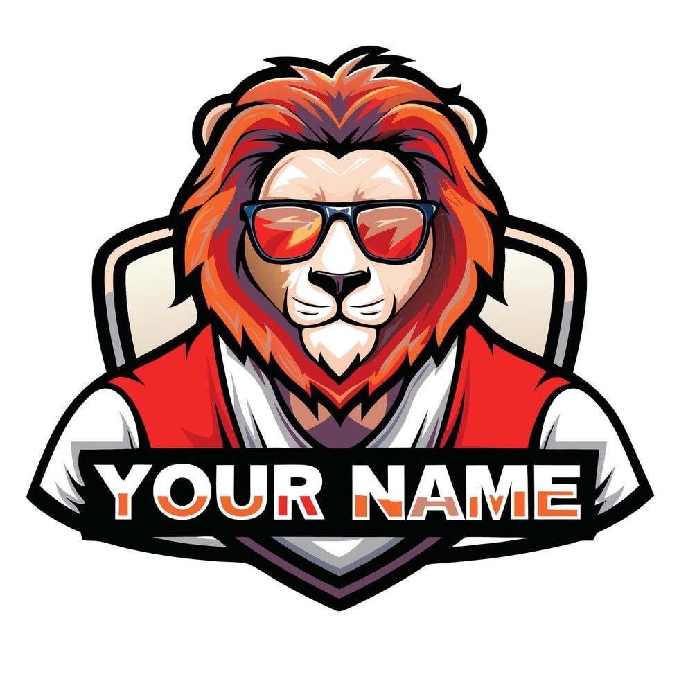 lion mascot with sunglasses and name on a white background vector