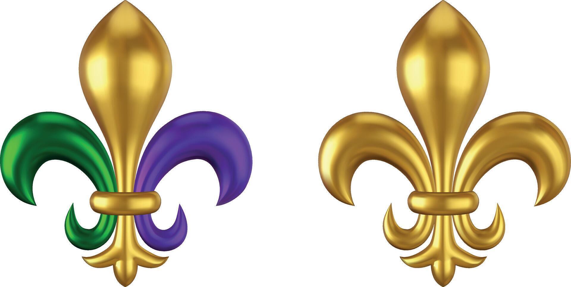 isolated mardi gras lily. golden and tricolor lily vector
