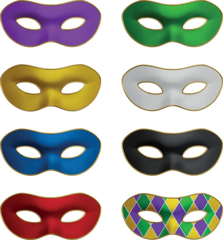 set of colorful carnival masks. collection of realistic mardi gras masks vector