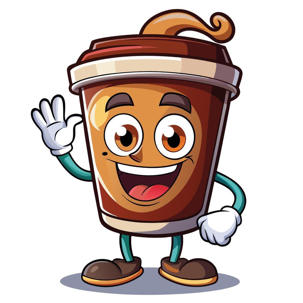 coffee cup character waving and smiling vector