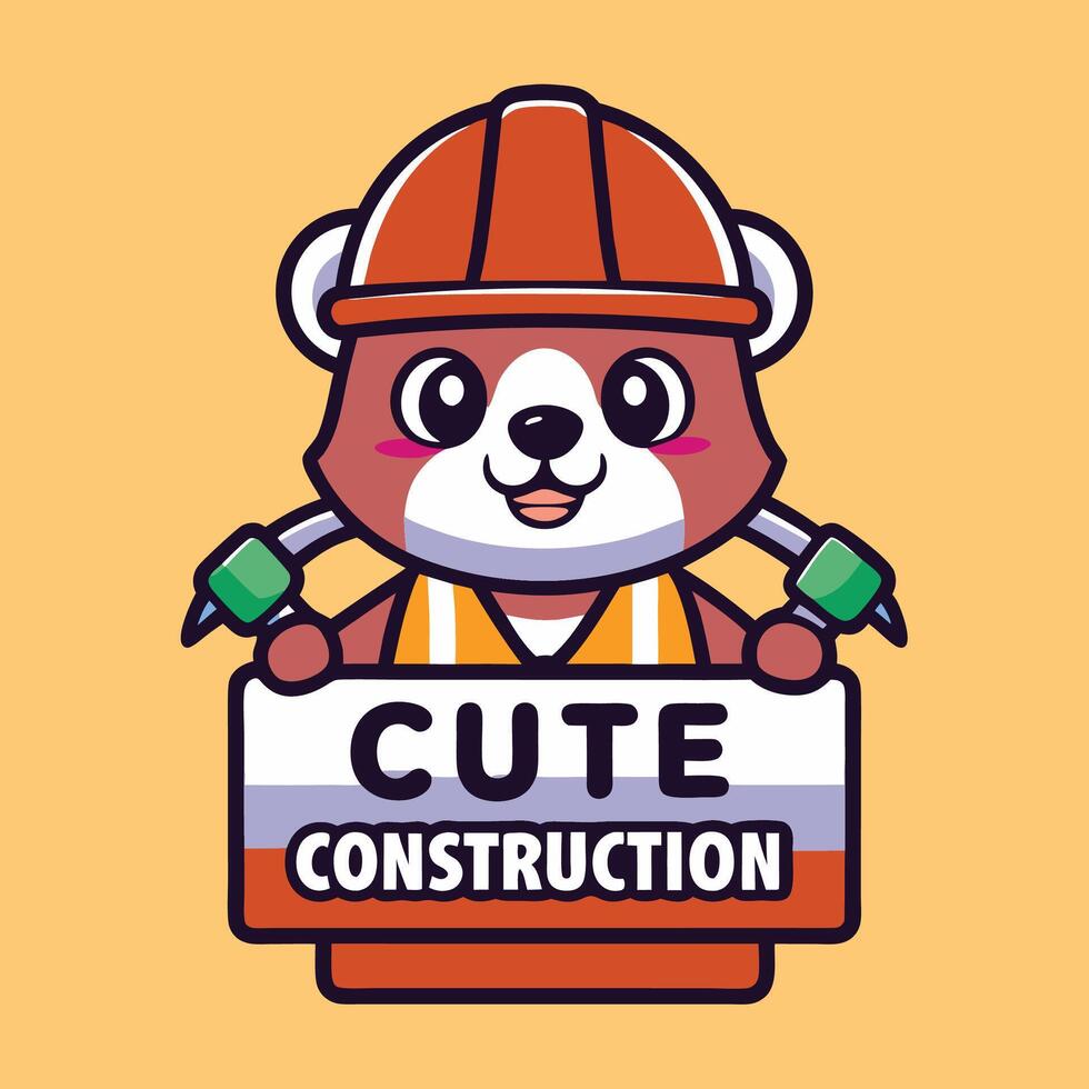 a cute construction worker holding a sign that says cute construction vector
