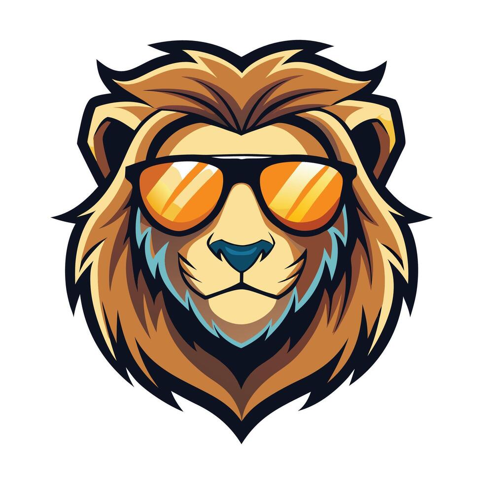 lion head with sunglasses on a white background vector