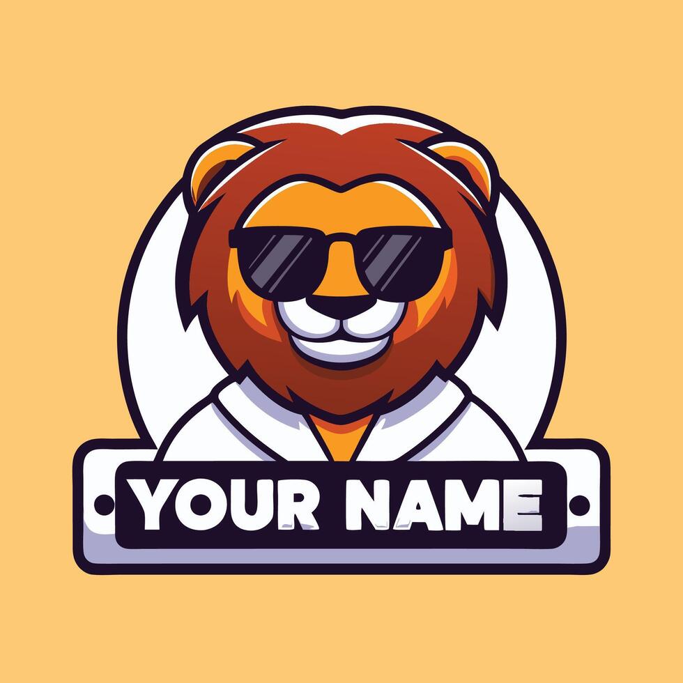 lion with sunglasses and name on a yellow background vector