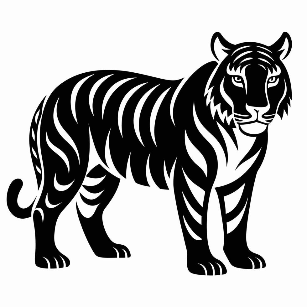 a black and white tiger on a white background vector