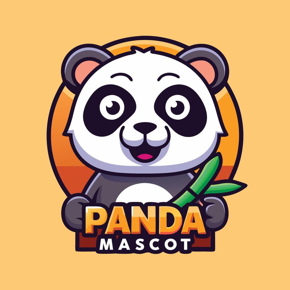panda mascot with a bamboo stick in its hand vector