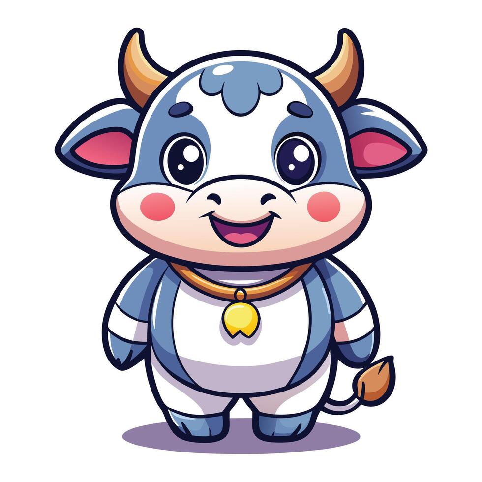 cartoon cow character with a gold chain and a heart vector